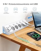 Vipwell Ecksteckdose mit Unabhängigem Schalter, Steckdosenleiste Mit 4 USB (2 USB C)+5 Fach Steckdose Mit Kindersicherung, 3680W, 2M Verlängerungskabel für Küche, Büro, Haushalt (weiß‌) – Ansicht 2