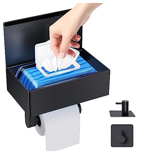 Katorn Toilet Paper Holder with Shelf and Storage, Flushable Wipes Dispenser for Bathroom Wipe Storage, Keep Your Wipes Hidden Out of Sight, SUS304 Stainless Steel Wall Mount Organizer - Matte Black