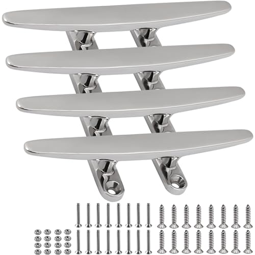 SHENGHUISS Boat Open Base Cleat All 316 Stainless Steel Mooring Dock Cleat for Boat,Deck,Hook (8 inch 4 Pack)