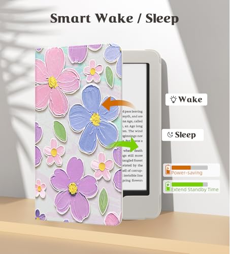 Image of MoKo Case for All-new 6 inch Kindle(11th Generation, 2024 /2022 Release) /(10th Gen,2019) /Kindle(8th Gen, 2016), Ultra Lightweight PU Shell Cover with Auto Wake /Sleep for Kindle 2024, Oil Painting Flower