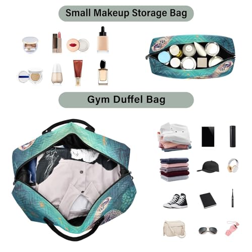 Large Travel Duffel Bag, Boho Sea Turtle Sports Tote Gym Bag, Shoulder Weekender Overnight Bag for Women Men, Carry On Luggage with Toiletry Bags4