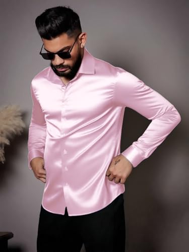 Image of IndoPrimo Men's Stylish Solid Satin Casual Shirt for Men Full Sleeve