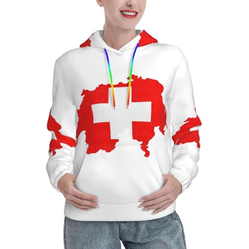 Sweat à capuche imprimé suisse femme pull extensible doux coupe tendance