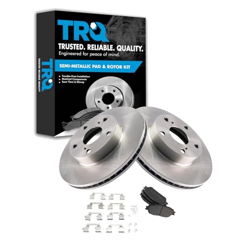 Image of TRQ Front Brake Pad and Rotor Set Semi Metallic Vented Rotors | For 2005-2015 Toyota Tacoma