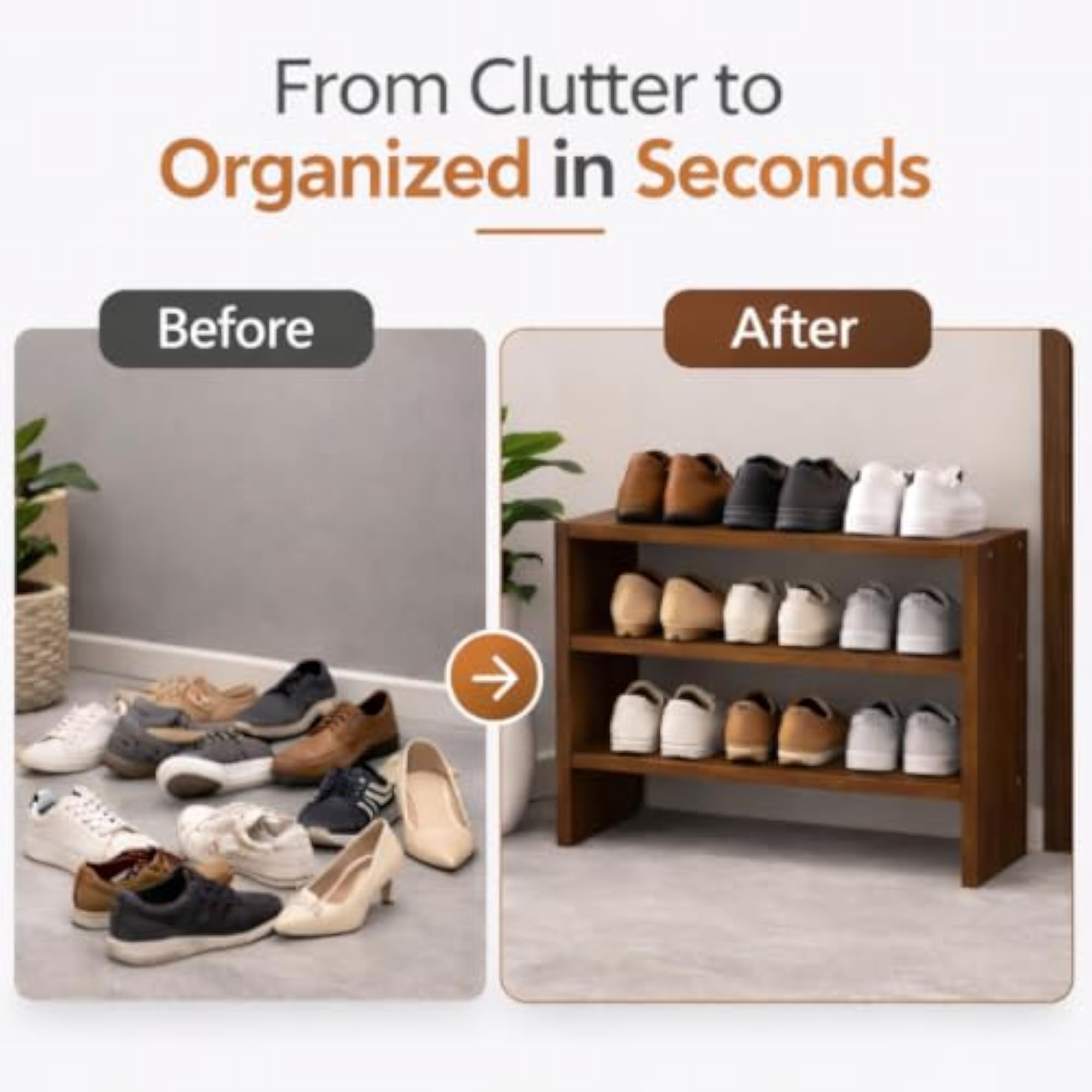 Wooden 3 Tier Shoe Rack & Slipper Organizer Stand