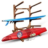 Log Kayak Rack 4-Place, One-Sided Kayak and SUP Log Racks, Surfboard Stand, Freestanding Outdoor Storage Rack, Surfboard Storage Racks, SUP Board Stand, Surfboards - Canyon Brown + 15