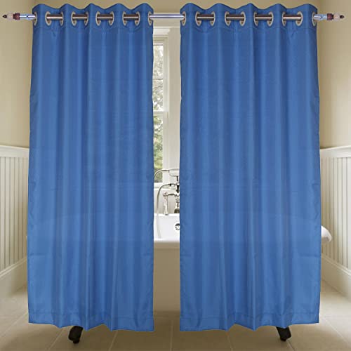 Image of 243 cm (8 ft) Waterproof Shower Curtain with Eyelets | Window Polyester Fabric Zigzag Design | Navy Blue (Pack of 2) | Waterproof Fabric Bathroom Shower Curtain | 243 L x 121 W cm