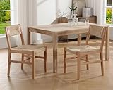 Mid Century Modern Rattan Dining Chairs Set of 2, Natural Beechwood Kitchen Chairs Farmhouse Woven Dining Room Chairs, Armless Boho Cane Wicker Chair Wooden Dining Chairs with Weave Hemp Seat and Back