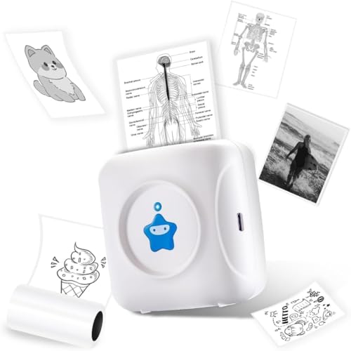 vretti TP2-Y Mini Impresora térmica de Mano Compatible con Android e iOS con 1 Rollo de Etiquetas, Impresora Bluetooth para iPhone, Lista de Trabajo, Notas, Fotos, Bricolaje