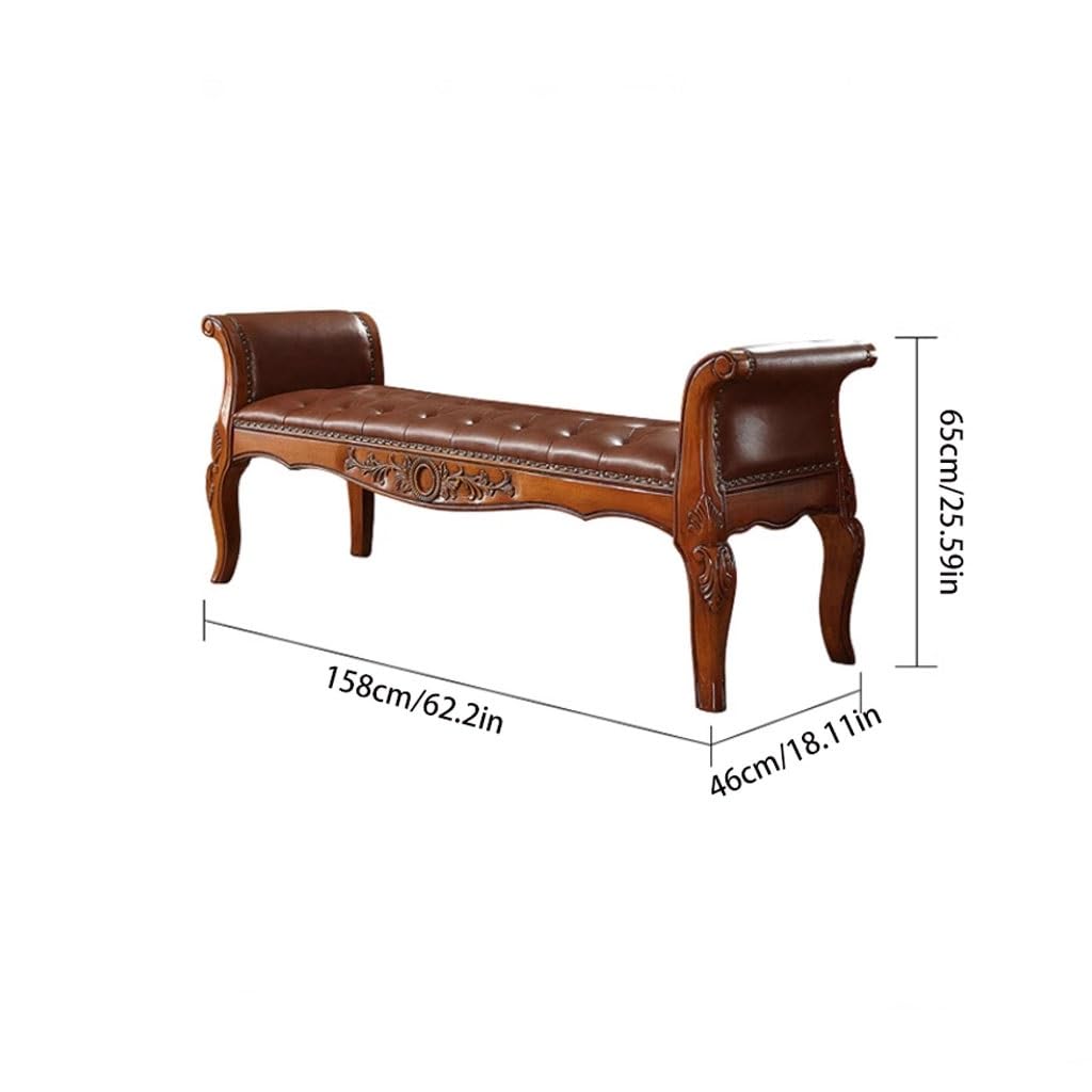 Foot Stool for Bed American Retro Bedside Stool Solid Wood Shoe Bench Bedside Stool Genuine Leather Retro Elegant Bedside Bench Bed Step Stools for High Beds