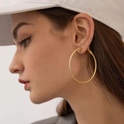 Hoop Earrings for Women 14K Gold Plated, 925 Sterling Silver Post hoops for Women 6