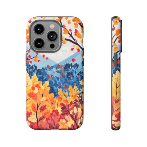 Coque iPhone 14 Pro orange motif arbres d'automne rigide mate
