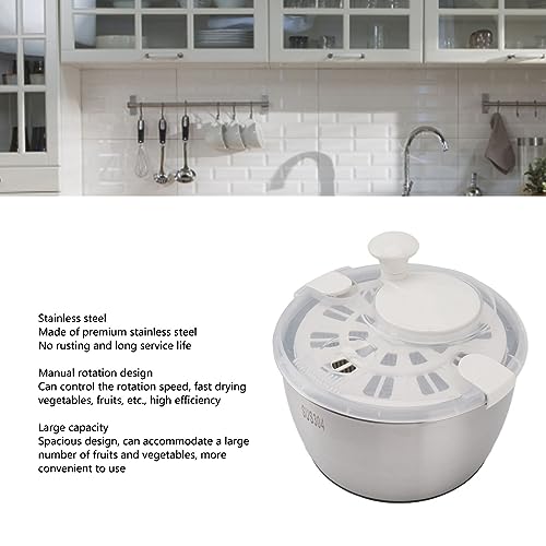 Girador de Salada de Aço Inoxidável Grande, Girador de Alface Manual para Preparação de Legumes, Lav