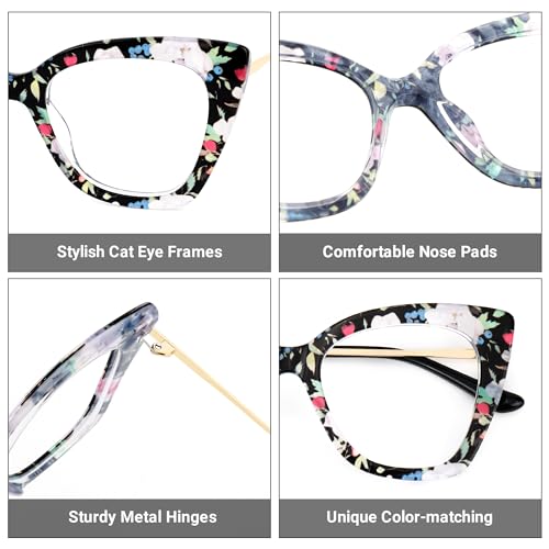 Image of Zeelool Oversized Cat Eye Glasses Frames for Women Stylish Floral Eyeglasses Chic Non Prescription Full Eyewear JGX674221-01, Medium