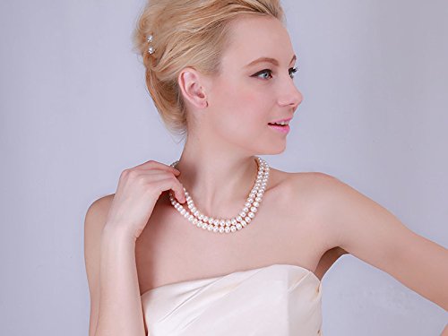 Jyx Pearl Necklace Double-Row 8Mm Flatly-Round Freshwater Cultured Pearl Necklace For Women 16" #TOP7