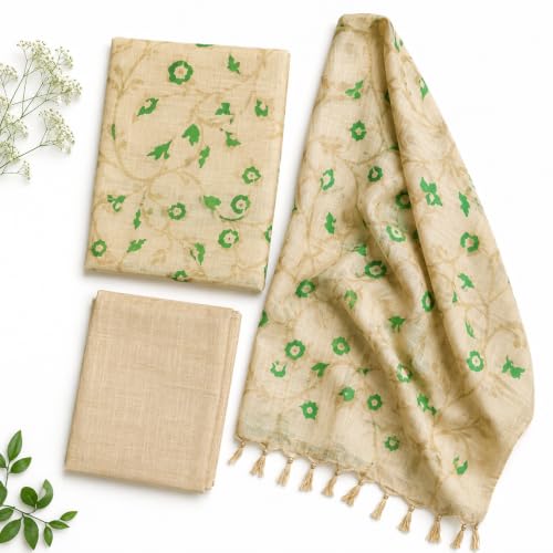 Image of HAIDER ALI Handloom Cotton Silk Screen Print Unstitched Suit Set for Women with Dupatta | Salwar Suit Dress Material for Women & Girls 01