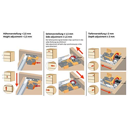 1 Paire de Coulisse à Extension Complète Salice Futura UV5-30-K3D-L450-PP Longueur 450 mm avec Système Push Open Capacité de Charge Dynamique jusqu’à (30 Kg) pour Tiroirs en Bois