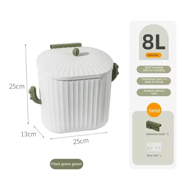 Image of Kitchen Trash Can - 2.1 Gallon 8 Liter Wall-Mounted Hanging Garbage Can with Lid for Kitchen Cabinet Door, Small Under Sink Trash Can for Cupboard, Bathroom, Polypropylene