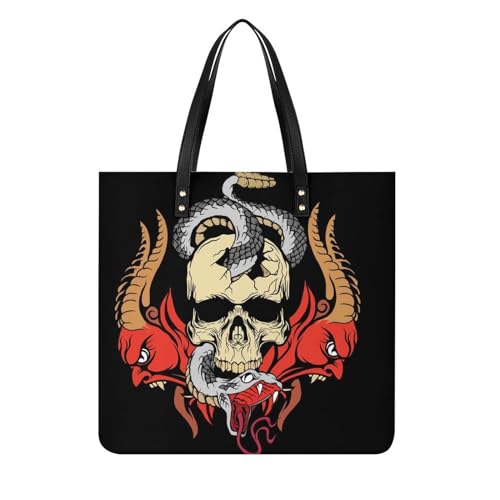 Tote bag serpent crâne femmes grand sac shopper à bandoulière 39x39 cm