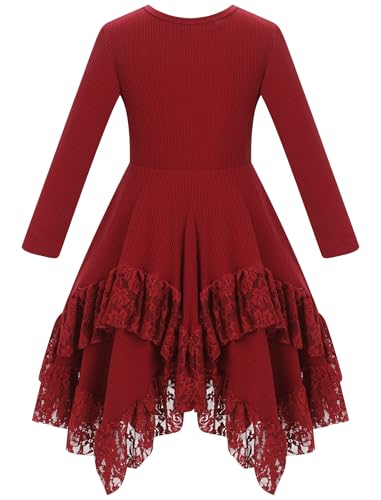 IDOPIP Girls Sweater Dress Toddler Fall Dresses Kids Long Sleeve Ribbed Knit Sweaters Handkerchief Lace Ruffle Casual Dresses2