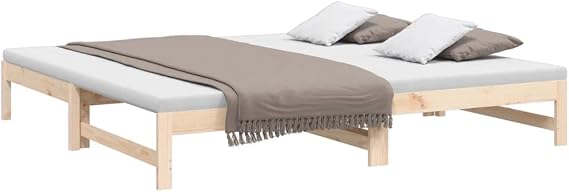 Solid Pine Wood Pull-Out Day Bed Frame, 2x(80x200) cm Extendable Guest Sofa, Durable Twin Bedframe for Bedroom Furniture, Slatted Wood Construction