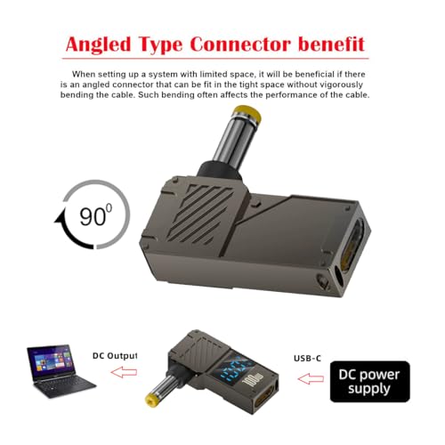 CY Adapter Type-C USB-C Input to DC 5.5x1.7mm Jack Smart LED Display 100W Output Power 20V 5A PD Charge 65W Adapter for Laptop
