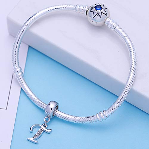 Soukiss 925 Sterling Silver Letter T Beads Initial A-Z Dangle Alphabet Crystal Charm Fits European Bracelet #TOP3