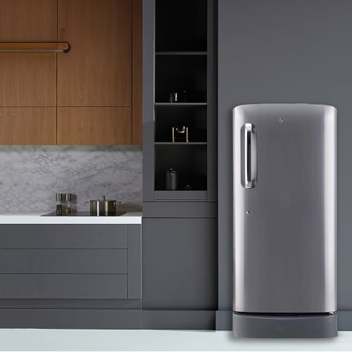 Image of LG 185 L 5 Star Inverter Direct-Cool Single Door Refrigerator (GL-D201APZU, Shiny Steel, Base stand with drawer)