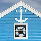 Hillsuren 30 Inch Large Anchor Shaped Wall Art White Wooden Outdoor Nautical Home Wall Art Mounted Wooden Anchor Decoration for Nautical Home Indoor Outdoor Beach Theme Decor Supplies