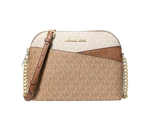 Michael Kors Bolsa tiracolo Jet Set de viagem média colorida com logotipo de assinatura Dome, Camel Mlt, 8.5 x 6.75 x 3.5 inches, Transversal