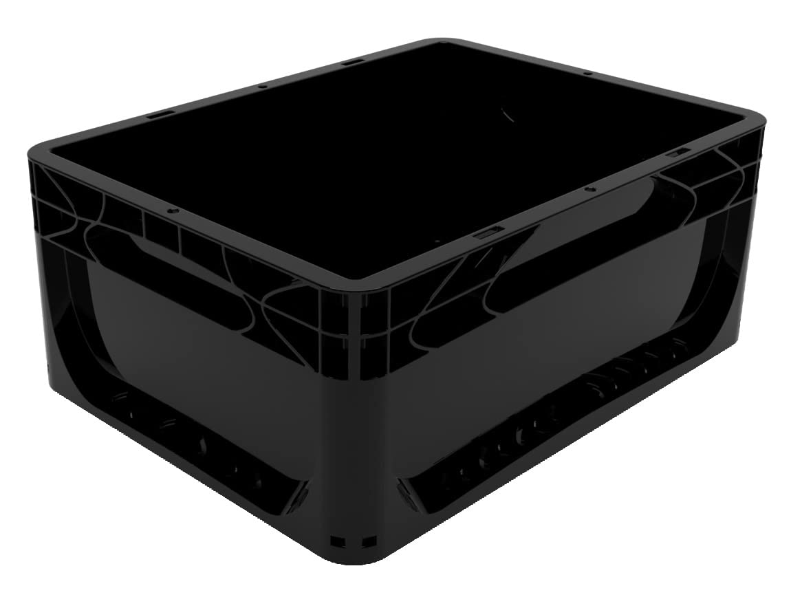 Solent Plastics 15 Litre Black Recycled Euronorm Euro Stacking Container – Eco Heavy‑Duty Industrial Plastic Storage Box, 400×300×170 mm Stackable Crate for Warehouses, Logistics & Organisation