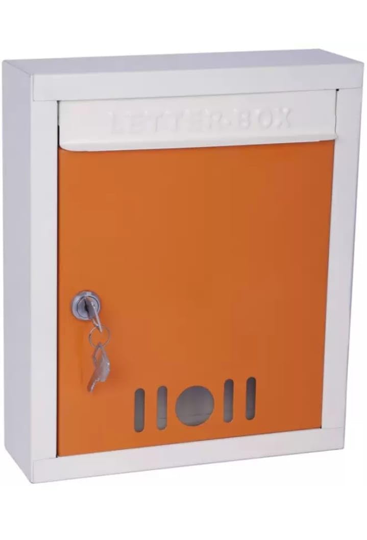 Metal Wall Mount Letter Box with Lock & 2 Keys | Premium Steel Mail Box for Home, Office, Apartment & Villa | Weather Resistant Outdoor Post Box | Orange & White-image-18