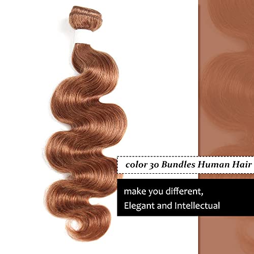 X-Tress Light Brown Body Wave 1 Bundle 100% Human Hair Wavy Sew In Weft Extensions 10Inch Bundles Peruvian Virgin Hair Weave #30 Auburn(10Inch,30#) #TOP1