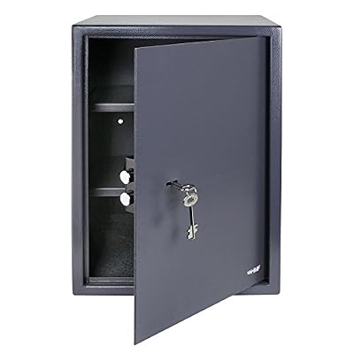 HMF Caja fuerte grande con llave, caja fuerte para muebles, safe espacioso y resistente para hogar u oficina | 50 x 35 x 31 cm | Antracita