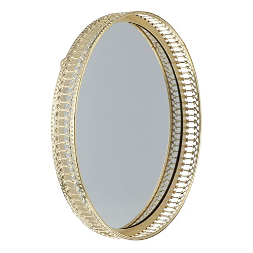 TINEASUR Plateau à Bijoux en Verre Doré Grand Format, Plaque de Rangement Multifonctionnelle en Fer, Style Nordique pour Organisation de Bijoux et Cosmétiques, Décoration Intérieure