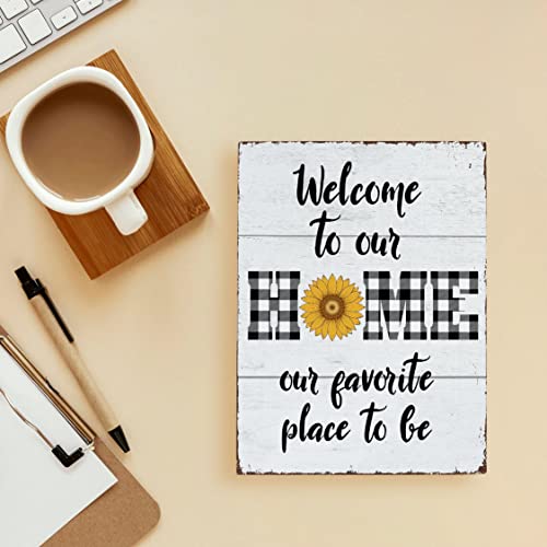 Farmhouse Welcome To Our Home Wooden Box Sign Retro Sunflower Wood Block Tabletop Sign Decorative Desk Sign Home Shelf Decor 5.8 X 7.8 Inches #TOP6