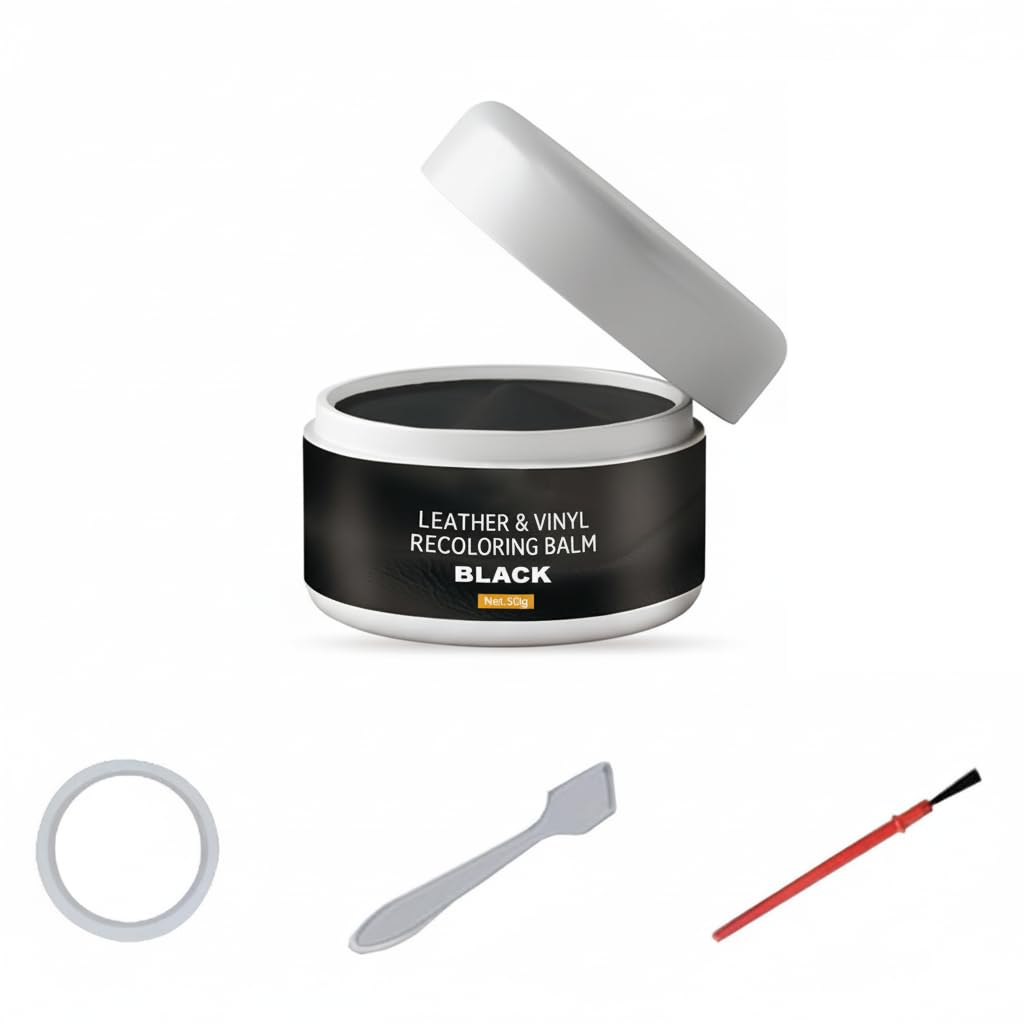 Leather Colour Restorer, Absorbent Leather Repair Kit, Recoloring Balm Leather Scratch Remover Leather Restorer for Faded & Worn Leather Furniture, Sofas, Chairs, Shoes, Bags, Coats (Black, 50g)