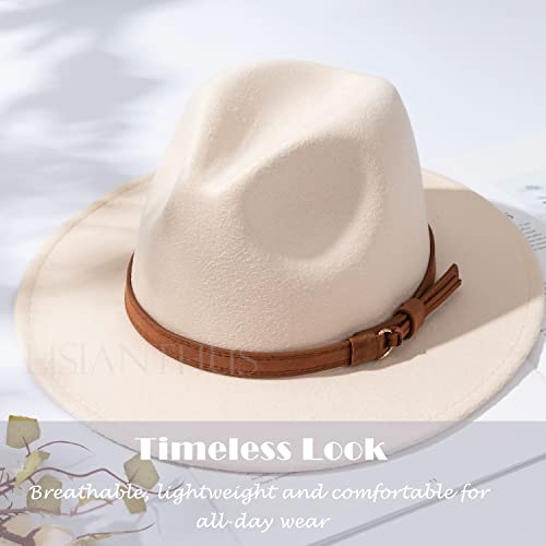 Lisianthus Men & Women Vintage Wide Brim Fedora Hat With Belt Buckle (A Buckle-Creamy, Medium) #TOP5