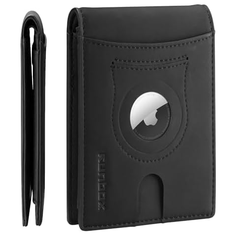 RUNBOX AirTag-Wallet-Mens-Slim-RFID Blocking Wallets Leather with Bill Compartment Air Tag Bifold Card Holder Wallet Gifts for Men Dad Cover