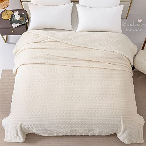 Exclusivo Mezcla King Size Sherpa Fleece Bed Blanket, Ultra Soft And Warm Reversible Velvet Blankets For Bed Couch Sofa 90X104 Inches, Ivory #TOP1