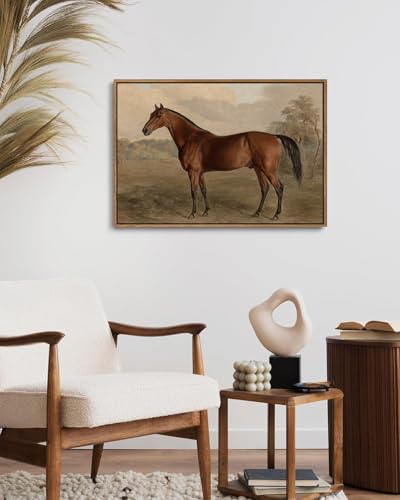 Image of KISSFOX Framed Wall Art Vintage Wall Decor Horse Pictures Equestrian Canvas Art Retro Animal Paintings Farmhouse Artwork For Bedroom Living Room Kitchen