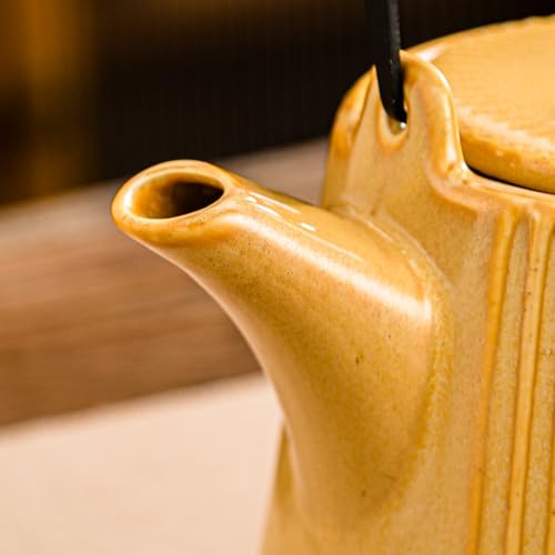 Image of Yundu Ceramic Teapots for Tea, 1000ml /33.8oz Tea Pot with Infusers for Loose Tea, Striped Tea Pot with Removable Tea Infuser - Reactive Mustard