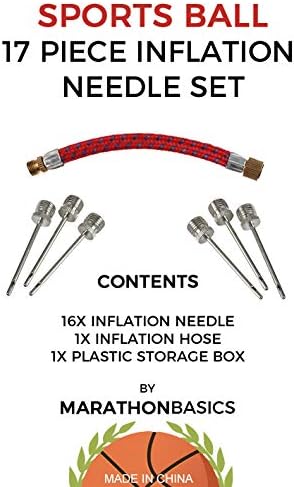 MarathonBasics 17 Piece Ball Pump Needle Kit - 16 Air Pump Needles, Extension Hose, Plastic Case