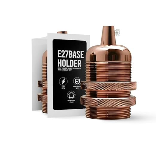 E27 Light Bulb Holder Rose Gold Brass Metal – Edison Screw Pendant Lamp Socket with Cable Grip, Industrial Ceiling Light Fitting