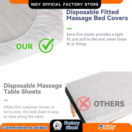 Image of Nidy Disposable Fitted Massage Table Sheets, Heavy Duty Elastic Disposable Bed Cover, Breathable Disposable Fitted Sheets for Spa White (50, 120x200CM)