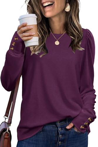 OFEEFAN Long Sleeve Shirts for Women Blouses Dressy Casual Womens Sweaters Puff Sleeve Fashion Clothing Tops with Buttons2
