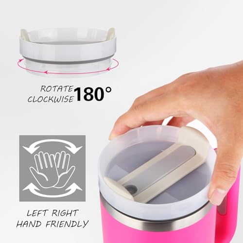 Image of Large Capacity Insulated Steel Tumbler with Handle and Straw Lid Dark Pink 1200 ML Hot Cold Travel Mug for Office Car Gym
