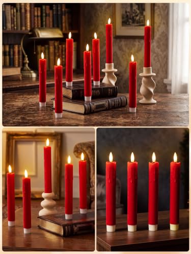 Image of Treela 24 Pcs Flameless LED Taper Candles,Flocking,8 Inch,Red