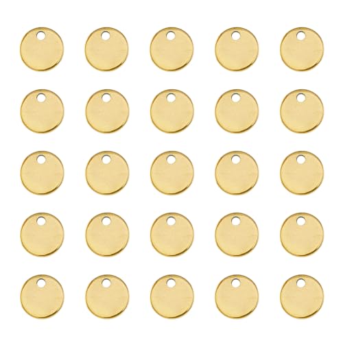 DICOSMETIC 100Pcs Golden Stainless Steel Stamping Blank Tag Pendants, 10mm Diameter, Hole: 1.2mm, Laser Engravable