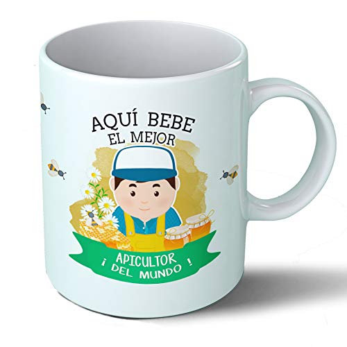 Planetacase - Taza Apicultor - Regalo Original - Cerámica 330 mL - Taza Desayuno Apta para Microondas y Lavavajillas - Apicultura Miel - Resistente a Lavados